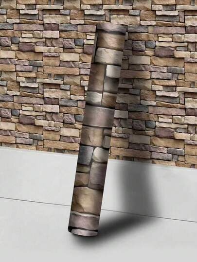 1卷2D复古石砖纹理自粘墙纸，可撕贴、可移除、防水，适用于卧室、客厅、厨房、壁炉背景墙等家居装饰，尺寸：11.81/15.75/17.72英寸*6.56/9.84/16.4英尺