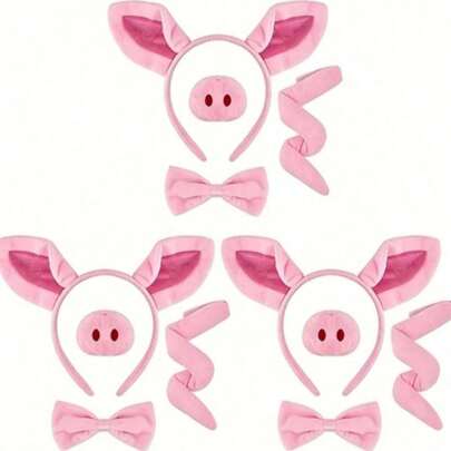 4/5pcs Pig Costume Set, Includes Pig Ear Headband, Tail, Nose, Bow Tie And Other Animal Costume Accessories. Pink Pig Cosplay Outfit. Suitable For Halloween, Carnival, Christmas, Cosplay Events, Pig-Themed Birthday Parties, And Imaginative Fun Games.