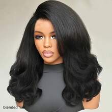 180% 密度蓬松直发假发，真人混纺发丝，13x4 高清蕾丝前假发，女士真人混纺发丝假发，Yaki 直发真人混纺发丝假发，无胶前额假发，预拔毛真人混纺发丝假发，8-36 英寸，自然黑 - 自然色&黑色系 - 查看 4