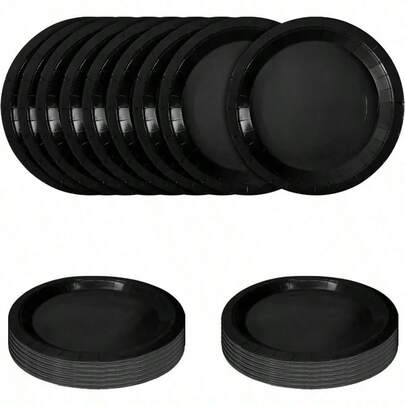 20pcs Black Reusable Plates, Salad Plates, Fruit Plates, Food Trays, Suitable For Cakes, Desserts, Salads, Burgers, Sandwiches, Sushi, Ideal For Home Gatherings, Hotels, Restaurants, Weddings, Outdoor Events, Birthday Parties, Back To School, Holidays, Thanksgiving, Valentine's Day, New Year Gifts, Kitchen Decor, Serving Trays