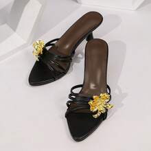 Nuevas Sandalias de Tacón de Copa de Vino para Mujer, Talla, con Diseño Floral Metálico, Moda Verano 2026, para Comercio Transfronterizo - Negro - Ver 2