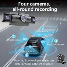 3-Channel Dashcam With Night Vision, 1440P Front Camera + 720P Left/Right Cameras, LED Display, Physical Buttons, Parking Monitoring, Loop Recording. Optional Memory Card For The Car Recorder. - 3 Lenses Plus Memory Card - View 4