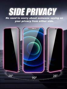 Navigator Pink Privacy Phone Screen Protector 2pcs Glow-In-The-Dark Pink Framed Privacy Tempered Glass Screen Protector Ultra-Clear Compatible With Apple 11/12/13/14/15 Pro Max/16 Plus/16 Pro/16 Pro Max/16e/17/17 Air/17 Pro/17 Pro Max Spring Gift - Pink - View 3