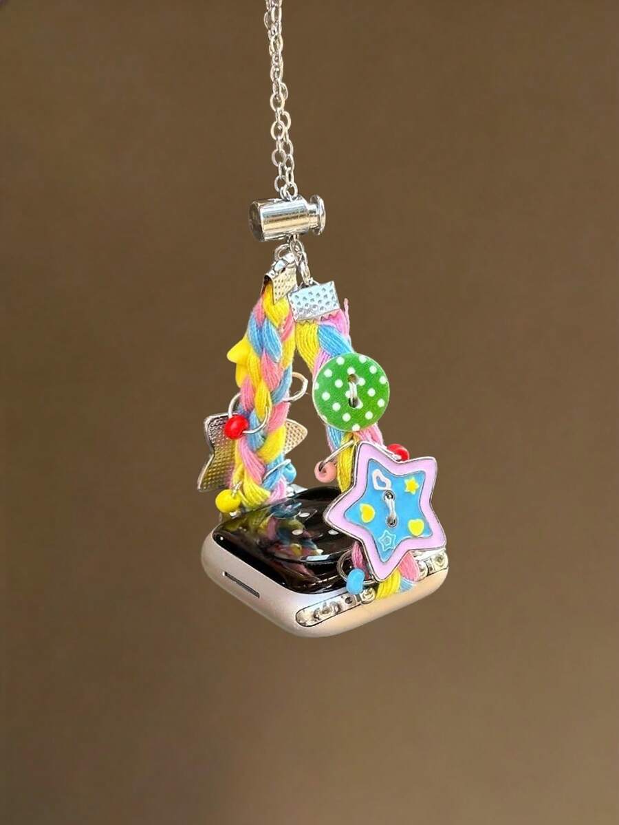 1条新款时尚彩色串珠向日葵蜜蜂表带，适用于 40mm、44mm、38mm、41mm、42mm (S10)、42mm、45mm (S10 46)、49mm，可爱多巴胺饰品表带，适用于 Series 11 Ultra、3 SE3 Ultra、2 S10 SE2、9 8 7 SE 6 5 4 3 2，感恩节、圣诞节、万圣节礼物 - 星星彩色 - 查看 1