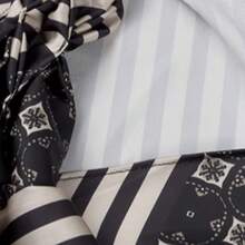 法式条纹印花不对称领吊带背心，修身显瘦设计，夏季不对称无袖上衣 - 黑色 - 查看 11