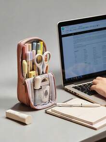 Large-Capacity Stand-Up Pencil Case, Multi-Functional Double-Layer Folding Pencil Box, Multi-Functional Stationery Box With Double-Opening Design. - Multicolor - View 6