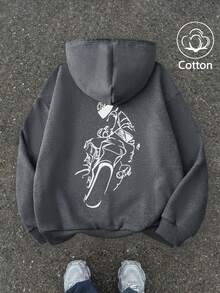男士深灰色混色連帽衛衣，純棉材質，適合春夏穿著 - 深花灰 - 查看 6