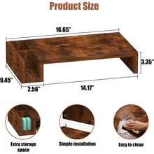 Wooden Single Monitor Stand Riser 16 Inch Rustic Brown With Pen Storage Holders Desktop Organizer Laptop Desk Stand Computer Shelf Office Desk Accessories Home Office KTX4 - 單身的 - 查看 2