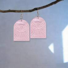 水波纹薄荷绿几何镂空拱形耳坠，女士款，亚克力双层组合3D效果独特耳环，春夏礼物 - 彩色 - 查看 14