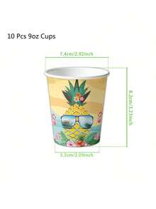 10pcs Hawaiian Pineapple Flamingo Tropical Theme Disposable Tableware Set - Includes 9/7 Inch Plates, 9oz Cups And Napkins, Suitable For Birthday, Beach Party, Picnic And BBQ Decor - Multicolor - View 5