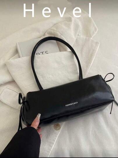 New Vintage Fashion Square Bag, Zipper Opening, Belt Bow Decor, Lightweight Minimalist, Solid Color Soft Leather Dual Handle Shoulder Bag, Suitable For Women's Daily Life, Casual, Commute, Work