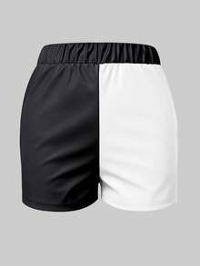 LovelyWholesale Quần short nữ thời trang thường ngày, đa năng, kiểu dáng Y2K, cạp chun bằng da PU, dáng ôm, phù hợp cho mùa hè, tiệc tùng và đi club. - Đen và trắng - Xem 8