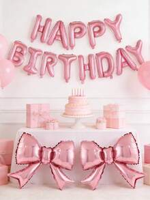 1/2套粉色蝴蝶結生日氣球套組，含「Happy Birthday」氣球橫幅裝飾，鋁箔氣球，適合1歲生日派對裝飾、寶寶洗禮派對裝飾、生日裝飾、公主主題派對用品、蝴蝶結裝飾、新娘洗禮裝飾、性別揭曉派對用品，適用於女嬰派對背景裝飾 - 粉紅色蝴蝶結 - 查看 8