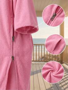 一体式连帽冲浪斗篷，双面拉链连帽浴巾，超大号连帽潜水服更衣袍，带两个侧袋和袖子，采用超柔软超细纤维毛巾面料制成，适合居家、海滩、泳池、浴室等场所使用。 - 彩色 - 查看 9