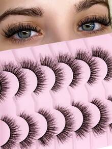 7 Pairs Natural Thin False Eyelashes - Reusable, Lightweight And Comfortable, Create Dramatic Eye Makeup Effect - Perfect For Daily Wear False Eyelash Strips - Black - View 1