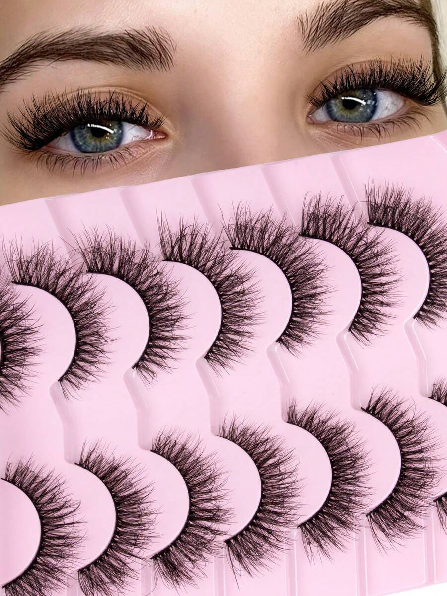 7 Pairs Natural Thin False Eyelashes - Reusable, Lightweight And Comfortable, Create Dramatic Eye Makeup Effect - Perfect For Daily Wear False Eyelash Strips - Black - View 1