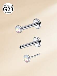 2件装钛合金唇环，16G立方氧化锆耳钉，耳廓/耳窝/美杜莎/唇钉，平底推入式唇钉，耳骨耳屏耳环，女士顶级2mm 2.5mm 3mm 4mm CZ唇部穿孔饰品 - 點鑽款 - 查看 6