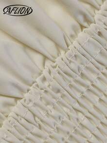 女士春夏新款奶油色无肩带A字飘逸连衣裙，优雅简约休闲，适合海滩度假、婚礼宾客、鸡尾酒会等场合 - 白色 - 查看 5