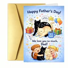 Thiệp chúc mừng ấm áp "Chúng con yêu bố rất nhiều", hình minh họa trẻ em và mèo. - 13*18 - Xem 9