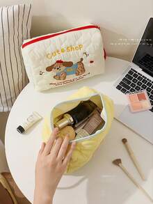 1pc Cute Puppy Portable Cosmetic Bag For Women Portable Large Capacity Skin Care Makeup Brush Storage Bag Travel Outing Toiletry Bag Multifunctional Cosmetic Bag Storage Bag Travel Business Travel Portable Storage Bag With Handle Make Up Bag Makeup Pouch Wash Bag Makeup Storage Durable Mothers Day Gift Holiday Essentials Mother Gifts - Multicolor - View 2