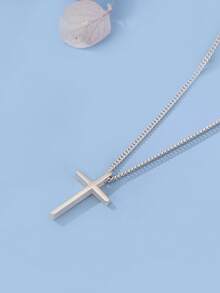 BALMORA 1pc Minimalist S925 Sterling Silver Polished Cross Necklace, Party Gift For Women - Silver - View 3