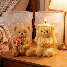 婚礼小熊蜡烛模具硅胶款 - 3D浪漫情侣熊蜡模，适用于DIY蜡烛制作、肥皂、树脂工艺品，婚礼和周年纪念礼物 - Wedding Bear - 查看 4