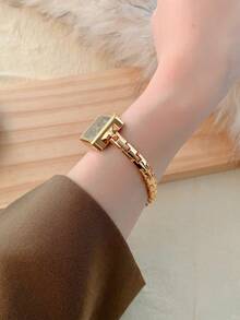 1 pezzo Orologio da donna in oro con quadrante ovale al quarzo, elegante e alla moda, adatto per uso quotidiano, regalo di compleanno, laurea, raduni casual e feste - Dorato - Visualizzare 4