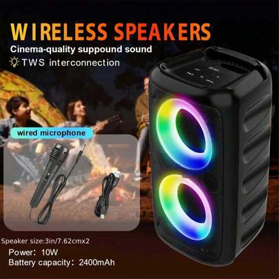 HY-3317 无线便携式低音增强音箱，TWS 真无线高品质音箱，带 RGB 环境灯，双扬声器，适用于家庭娱乐/派对/户外活动