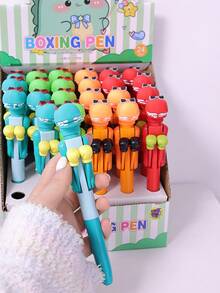 1 pieza/2 piezas/4 piezas Bolígrafos con diseño de dinosaurio de boxeo | Bolígrafos de bola de 0.7mm con acción de golpe, regalos ideales para volver a la escuela y premios para el aula para niños - Corral de boxeo de dinosaurio - Ver 4