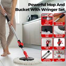 Multi-Colored Spin Mop And Bucket Set With Wringer, Made Ofstainless Steel, 360° Rotating Mop Bucket With Wheels, 3 Or 4microfiber Mop Heads, 38-61 Inch Telescopic Pole, Adjustablehook, Standard Or Upgraded Wheeled Mop Bucket Setavailable. - TB-3 - 查看 11