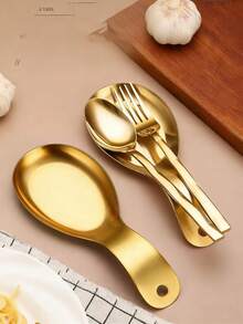 不锈钢汤勺架、勺子托盘、酱料碟架，适用于厨房、自助餐、自取 - 金色 - 查看 2