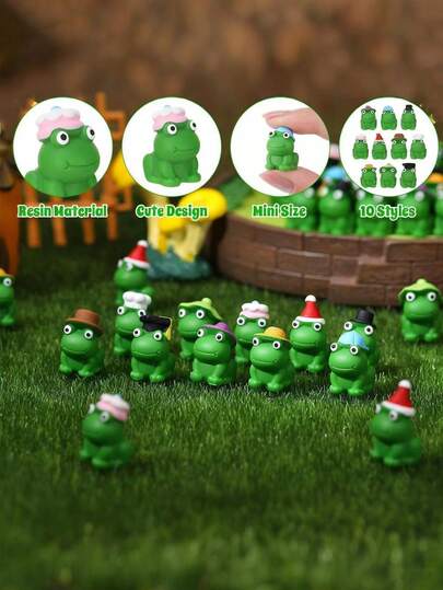 1pc Mini Resin Frogs Figurines, Miniature Novelty Holiday Hat Frog Tiny Animals Ornament For DIY Fairy Garden, Micro Landscape Craft, Glass Container, Potted Plant Decor, Home Office Desk, Sensory Bins, Collector Displays, Car Interior Accessories, Aquarium, Home Decor, Bookcase, Living Room Scenes, Birthday Gift(Random Style)