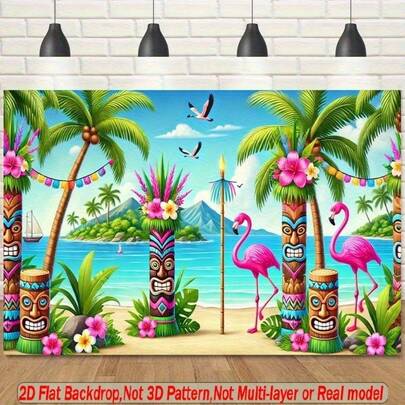 2D Flat Banner 1 Pc Hawaiian Tropical Beach Party Background Banner Vibrant Hawaiian Theme Decoration, Summer Tropical Hawaiian Beach - Durable Polyester Fabric, Suitable For Weddings, Birthdays, Christmas, Teen Showers - No Electricity Required, Party Decoration | Beach Scene Decoration | Easy To Set Banner, Hawaiian Party Decoration