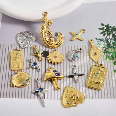 1pc/2pcs/5pcs Fashion Minimalist Luxury 304 Stainless Steel Vacuum Electroplated Long-Lasting Rhinestone Decor Pendant Charms, Suitable For Bag Decoration, DIY Jewelry Making Necklace Bracelet Earrings Accessories