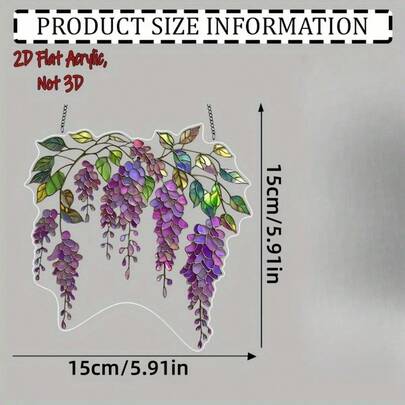 2D Flat Purple Wisteria Vine Acrylic Dream Catcher Wall Hanging Decor, Floral Plant Design For Garden Window, Birthday & Housewarming Gift, Suitable For Home, Office, Porch, Outdoor Yard Decoration, Fits 11 Holidays, 2D Flat
