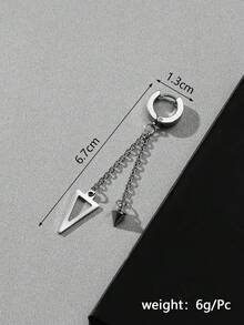 1pc Stainless Steel Rivet Hollow Triangle Double Pendant Long Earring, Fashionable & Unique Design For Men - Silver - View 3
