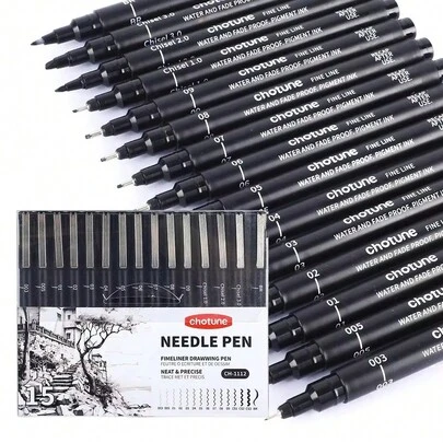 3/6/9/15pcs Black Micro-Tip Waterproof Fine Liner Pens, Suitable For Artists, Illustrations, Sketching, Anime, Comics, Technical Drawings