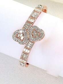 Luxury Iced Out Double Heart Bangle, Bridal Wedding & Banquet Jewelry, Elegant Sparkling Bracelet For Ladies - The Queen's Exclusive Bracelet - View 13