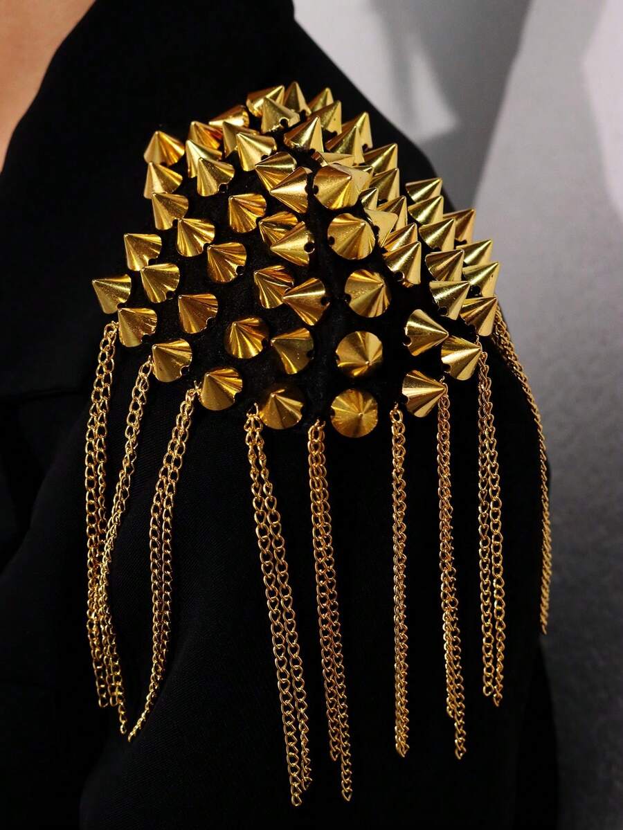 1pc Exquisite Fashion Unique Design Personalized Golden Spike Tassel Epaulet, Suitable For Men's Daily Business Commute Jewelry