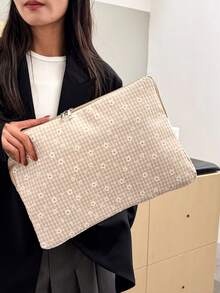 纯色花卉简约奢华多尺寸笔记本电脑、平板电脑和笔记本电脑保护套 笔记本电脑包 笔记本电脑包 笔记本电脑保护套 女士笔记本电脑包 笔记本电脑套 便携旅行必备品 - 卡其色 - 查看 4