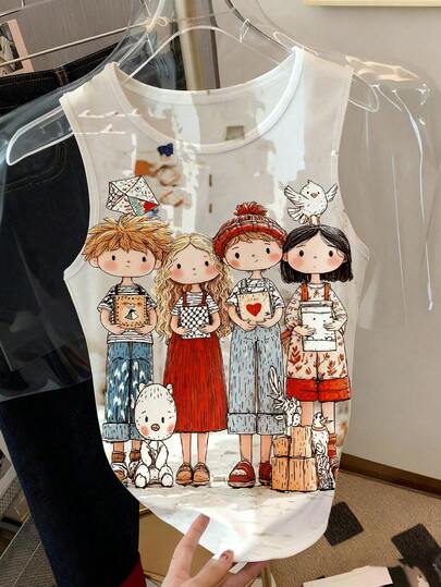 女士纯色圆领休闲宽松背心 白色