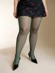 1双加大码深绿色透明长筒袜，性感玉绿色过膝长袜，适合日常穿着 - 墨綠色 - 查看 3