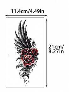 2pcs Fashionable Cool Temporary Tattoo Stickers, Couple Tattoo, Black Fake Tattoo, One-Time Use Tattoo, Wing, Rose, Flower Pattern, Waterproof, Non-Reflective, Easy To Apply And Remove, Highly Realistic, Suitable For Men Or Women On Chest, Leg, Arm, Waist, Abdomen, Foot, Music Festival Party Supplies,Sketch Style - Black - View 5