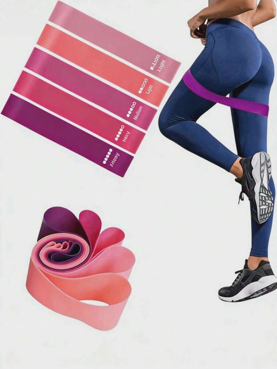 5条/套渐变粉色阻力带，不同阻力级别，力量训练带，臀部训练带，户外瑜伽运动弹力健身带，深蹲腿部训练，普拉提家用弹力带，健身配件，普拉提健身器材，健身器材，舞蹈，弹力健身带，健身带，运动，健身房，足球，男士健身房，艺术体操，健身带 - 彩色 - 查看 1