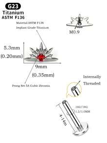 1PC ASTM F136 Titanium Internally Threaded Flat Back Earrings 5A Mini Round Cubic Zirconia Mini CZ Starburst Stud, G23 Titanium Tragus Cartilage Conch Helix Nose Labret Lip Piercing Jewelry For Sensitive Ears Women Men - 1Pc-titanium - View 4