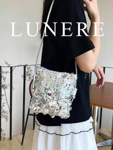 New Fashionable Shiny Sequin Silver Versatile Elegant Square Shoulder Bag/Crossbody Bag For Women - Silver - View 12