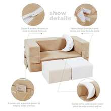 Sofá Modular para Niños Sillón de Espuma para Bebés Conjunto de Juego de Sofá de Felpa Convertible para Niños Sofá Cama Desplegable Color Clásico - Color clsico - Ver 6