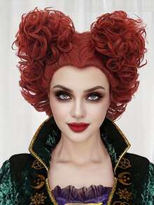 Heat Resistant Synthetic Red Heart-Shaped Wig, Movie Themed Coily Hair, Cosplay Witches Costume Wig With Rose Net Cap, Glueless Bun Beehive Style, Halloween Party & Birthday Queen Accessory, Funny Cosplay Props - Multicolor - View 10