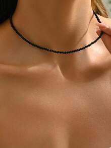 1pc Women's Jelly Color Minimalist Beaded Necklace - Black - N386 - View 2