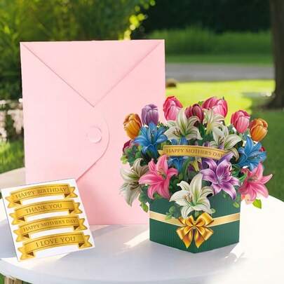 1pc Handmade 3D Lily Flower Pop-Up Mother's Day Card, Includes Envelope And Blank Note, Suitable For Birthday, Anniversary, Mother's Day, Easter, Greeting And Special Occasions DIY Gift, Calendar And Cards, Greeting Cards, Invitation Cards, Party Cards, Suitable For Various Occasions Surprise, Women's Gift, Personalized Gift, Practical Gift, Multi-Purpose Creative Greeting Card, Mom Gift, Back To School, Best Choice For Graduation Season!